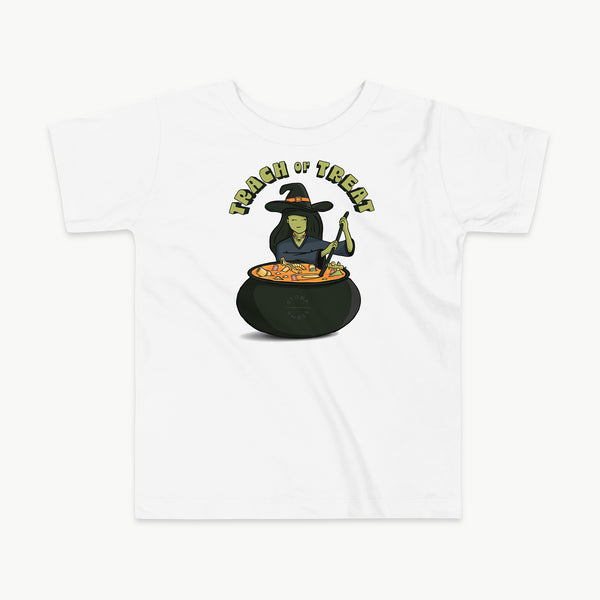 Trach or Treat Witch kids t-shirt in White, front view
