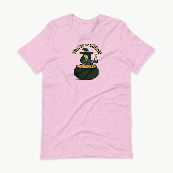 Trach or Treat Witch adult t-shirt in Heather Prism Lilac, front view