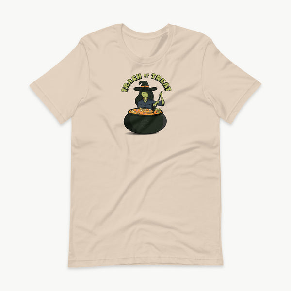Trach or Treat Witch adult t-shirt in Soft Cream, front view